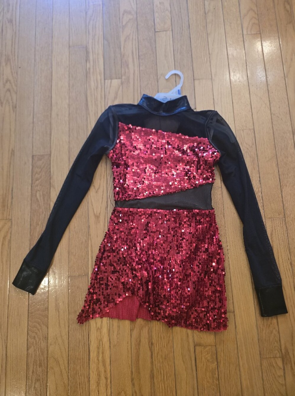 balera Red Sequin Long Sleeve Dance Dress